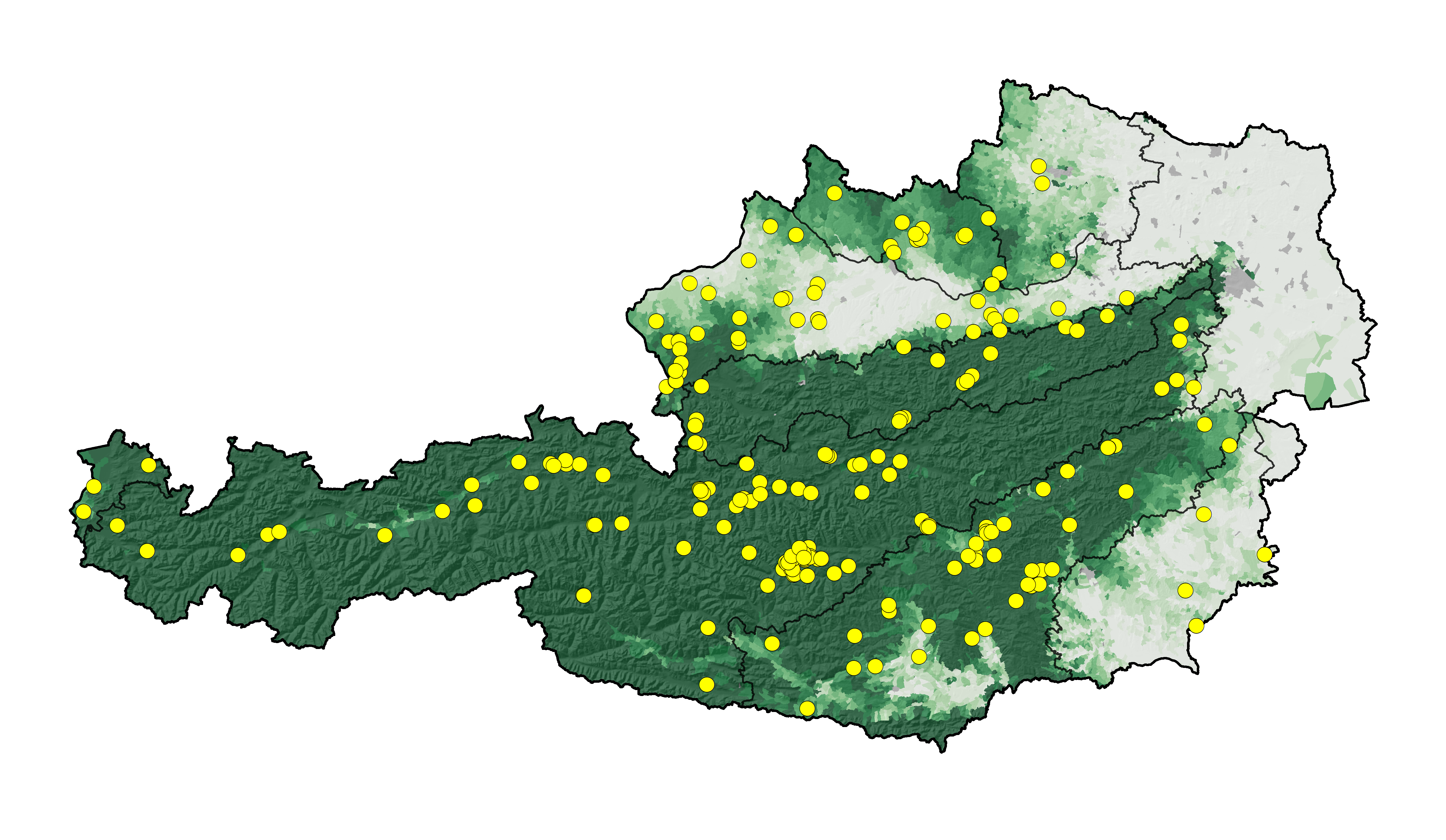Karte der Grünlandregionen Österreichs mit Erhebungsstandorten